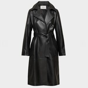 Black Long Leather Coat - Women's Stylish Trench